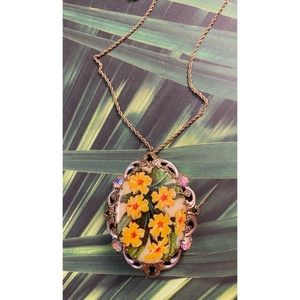 Gold Toned Filigree Yellow Flowers Necklace